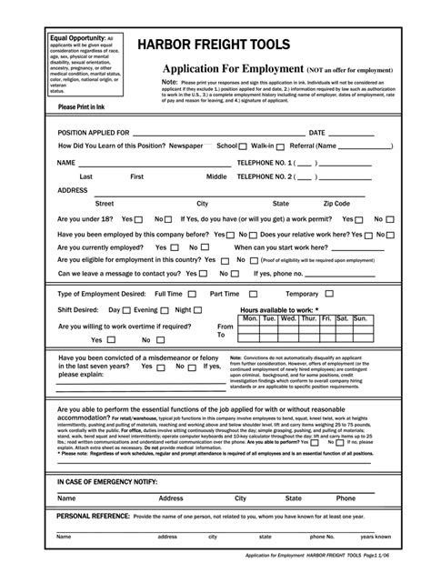 harbor freight employment application online fill online printable