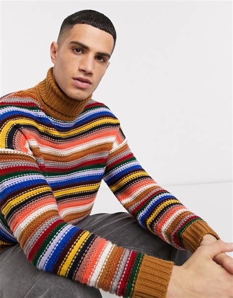 asos design roll neck sweater  multi colored stripe asos   roll neck sweater roll