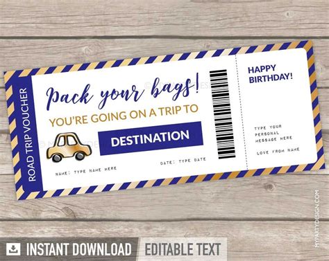 road trip gift ticket travel voucher template  party design road