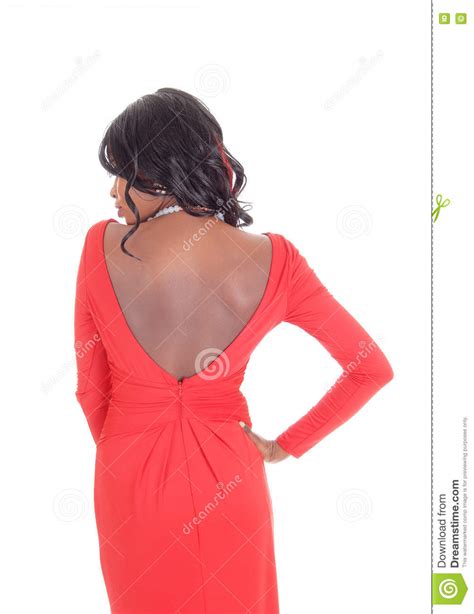 African American Woman Red Dress From Back Stock Image