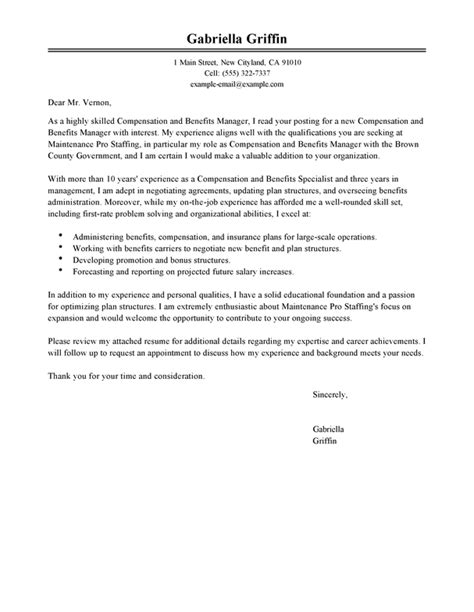 compensation  benefits cover letter examples templates