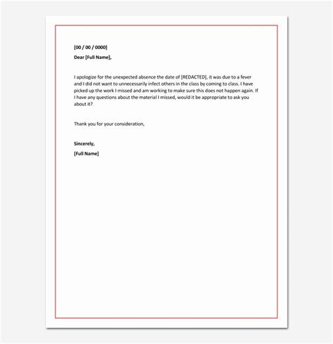 excused absence letter  school letter template
