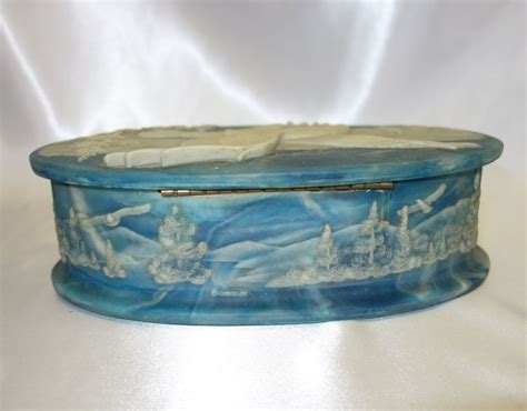 vintage large oval incolay stone hinged jewelry box from vintagevault