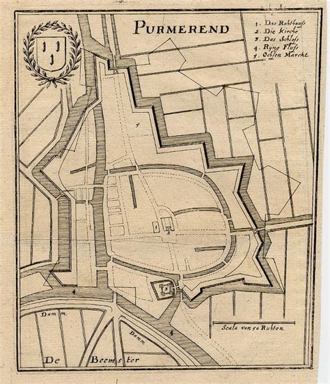 purmerend een antieke plattegrond van purmerend  nederland door merian uit ca oude