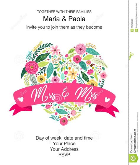 beautiful feminine wedding floral invitation for same sex couple stock