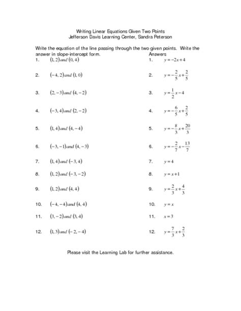 writing linear equations   points lesson plan