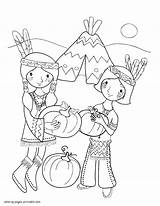 Coloring Pages Indian Children Printable Thanksgiving Holidays Colouring Popular Gif sketch template