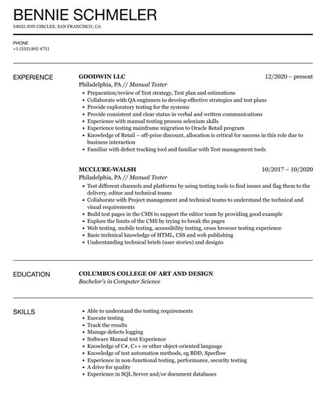 roles  responsibilities  manual tester  resume
