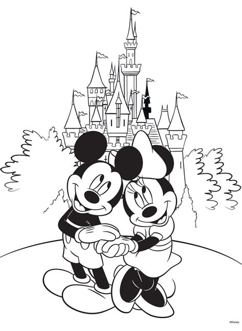 mickey  minnie mouse hugging  front   castle  disneys park