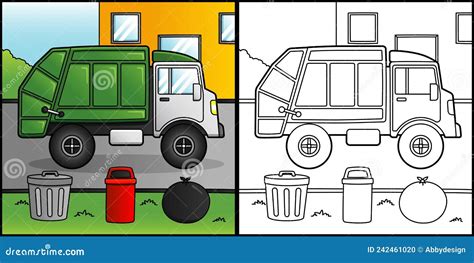 garbage truck coloring page vehicle illustration stock vector