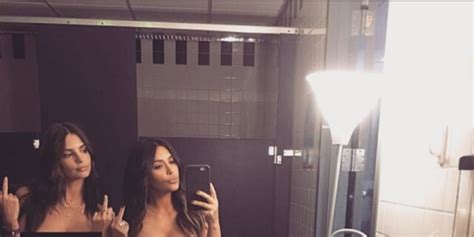 kim kardashian and emily ratajkowski take topless selfie second viral nude photo