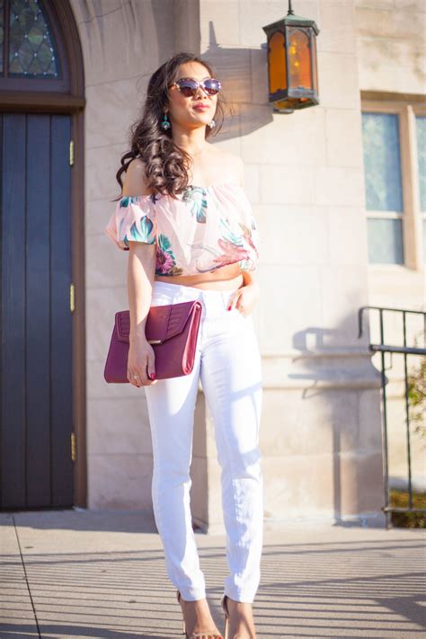 sun kissed blushing bustier and white denim color and chic