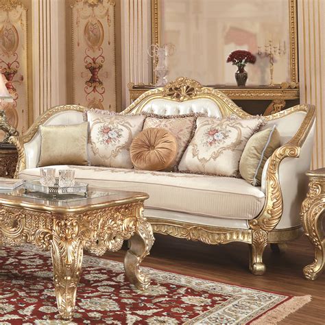 homey design hd  pc sofa set metallic antique gold finish