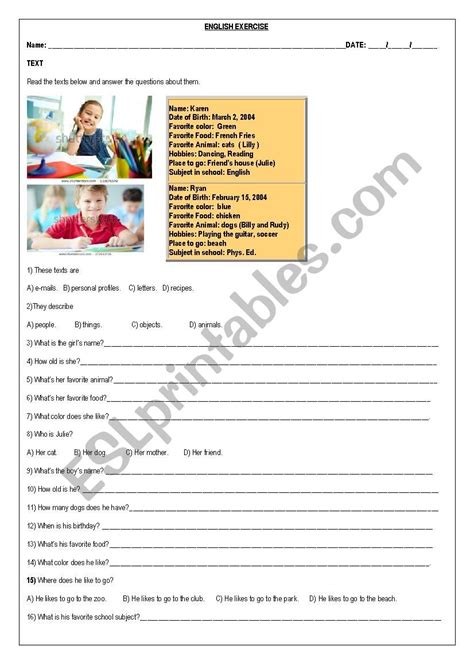 personal profile exercise esl worksheet by leilams