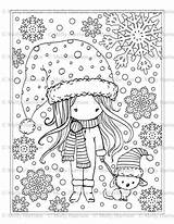 Coloring Whimsical Pages Snowflakes Puppy Cute Girl sketch template