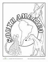 South America Coloring Worksheets Pages Animals Worksheet Sheets American Animal Map Education Choose Board Rainforest sketch template
