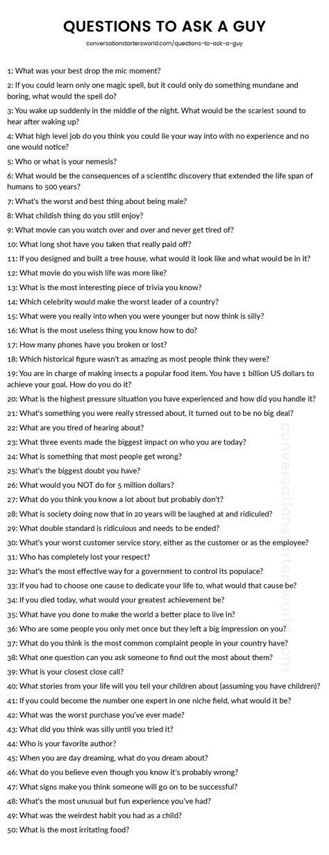 200 questions to ask a guy the only list you ll need