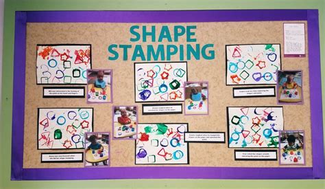 shape stamping bulletin board infant art projects shapes  colors