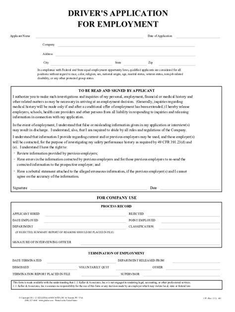 Application For Employment As A Driver Fill And Sign Printable
