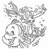 Coloring Pages Mermaid Ariel Swimming Little Disney Printable Princess Color Water Print Flounder Under Sebastian Kleurplaat Book Ship Old Kids sketch template