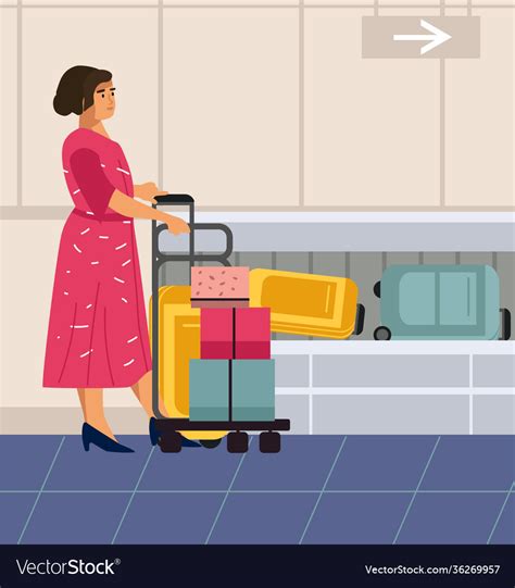 baggage claim cartoon woman  airport traveler vector image