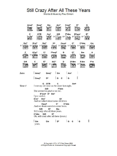 Still Crazy After All These Years By Paul Simon Guitar Chords Lyrics