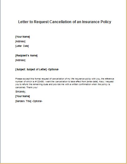 insurance policy cancellation request letter writeletter samples