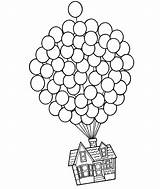 Coloring House Drawing Balloons Flies sketch template