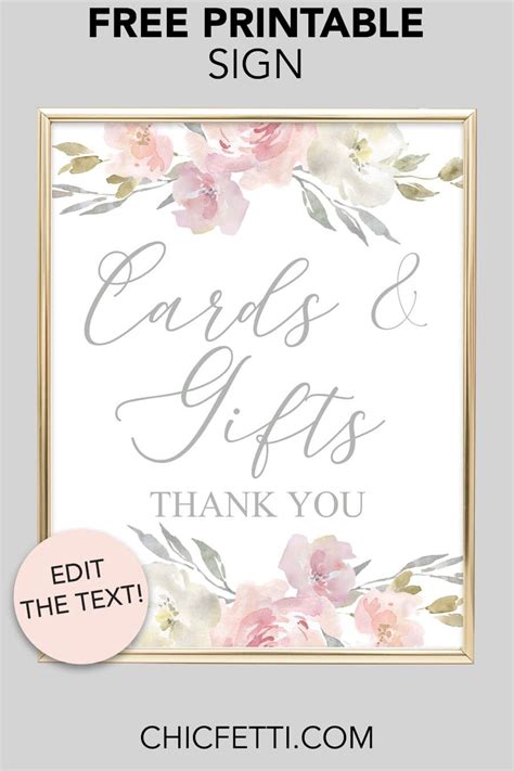 gradient gold cards  gifts sign printable wedding card sign