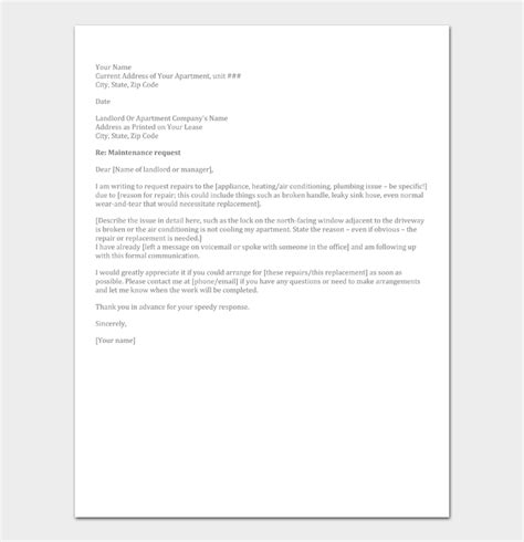 request letter  repair  maintenance format