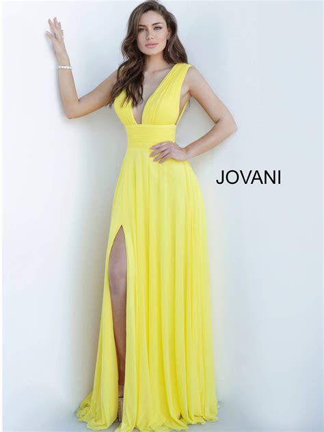 Jovani 2585 Yellow Chiffon Empire Waist Pleated Prom Dress
