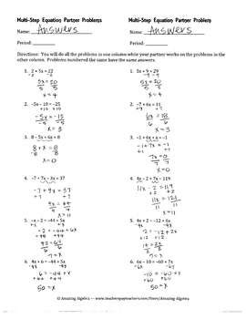 solving multi step equations worksheet answers algebra   work