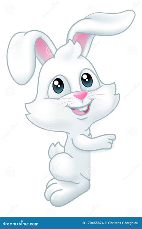 easter bunny rabbit peeking pointing sign cartoon stock vector