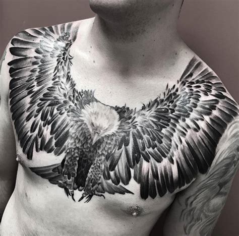 Flying Eagle With Talons Ready Mens Chest Tattoo