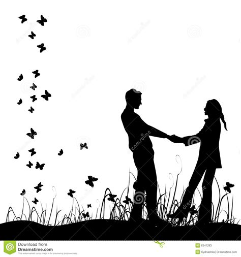 Couple On Meadow Black Silhouette Stock Vector Illustration Of