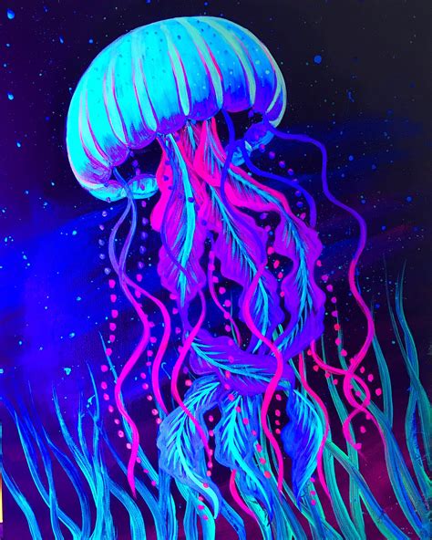 blacklight jellyfish painting etsy   jellyfish painting