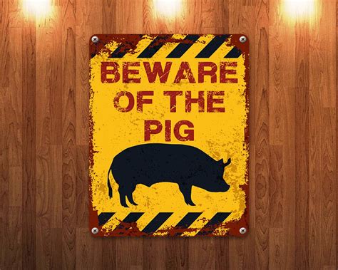 beware   pig metal sign vintage effect allhap