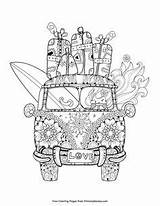 Coloring Pages Summer Adult Printable Bus Trip Kids Travel Road Retro Aesthetic Colouring Adults Sheets Kid Color Printables Hippie Indie sketch template