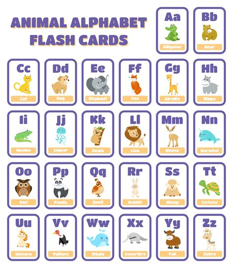 printable animal alphabet flash cards