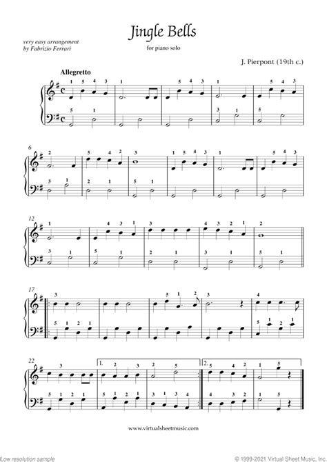 jingle bells sheet   piano solo high quality