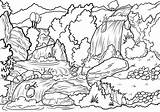 Landschaft Wald Berge Insel Wasserfall sketch template