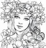 Coloring Pages Spring Lady Mariola Budek Premium Printable Colouring Adult Etsy Fairy Book Grayscale Print Colorier Books Drawings Coloriage Find sketch template