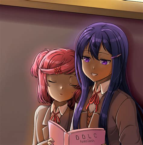 Yuri Is Reading A Very Interesting Book With Natsuki 💗 💜 By Night
