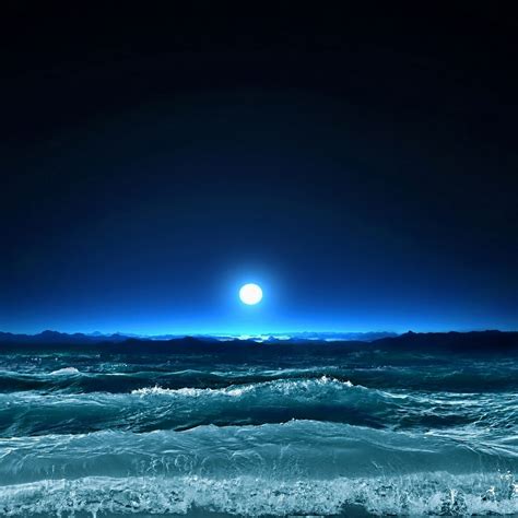 moon light sea night waves art ipad air wallpapers