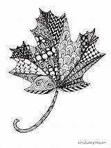 Coloring Leaf Zentangle Leaves Fall Pages Adult Printable Maple Autumn Pattern Book Scribd Template Color sketch template
