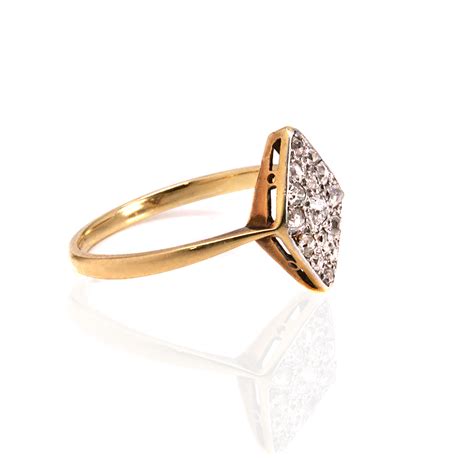 gold  platinum art deco diamond lozenge shaped ring