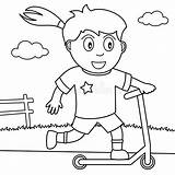 Coloring Push Pages Pull Kids Template Scooter Playing Girl sketch template