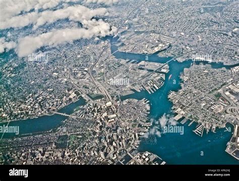 boston harbor aerial view  res stock photography  images alamy
