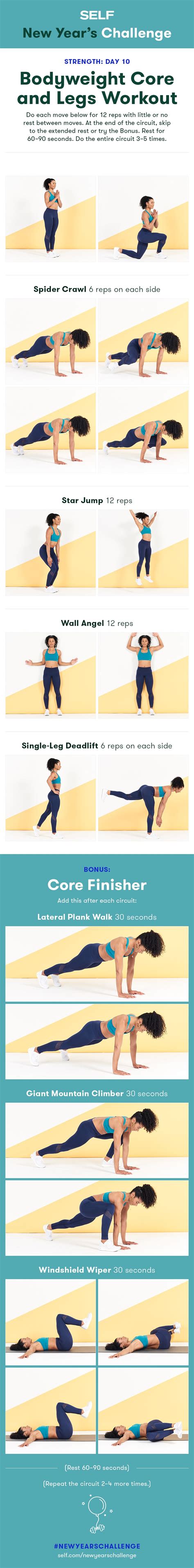 a bodyweight workout for core and legs self