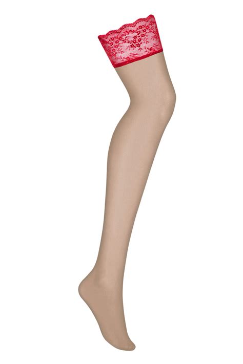 Lovica Sheer Nude Stockings Red Lace Obsessive Lingerie The Nylon Bar